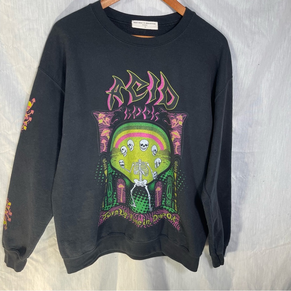Urban Outfitters Project Social T Black Acid Skeleton Sweatshirt Halloween